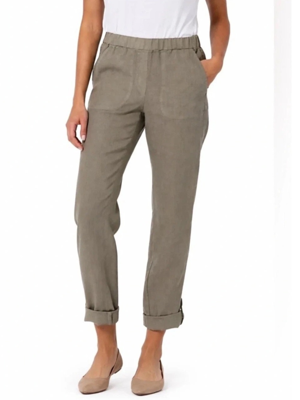 J. Jill Pure Jill Garment Dyed Linen Relaxed Roll-Cuff Ankle Pants in Olive!